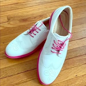 Ecco white and beetroot golf hybrid shoes
